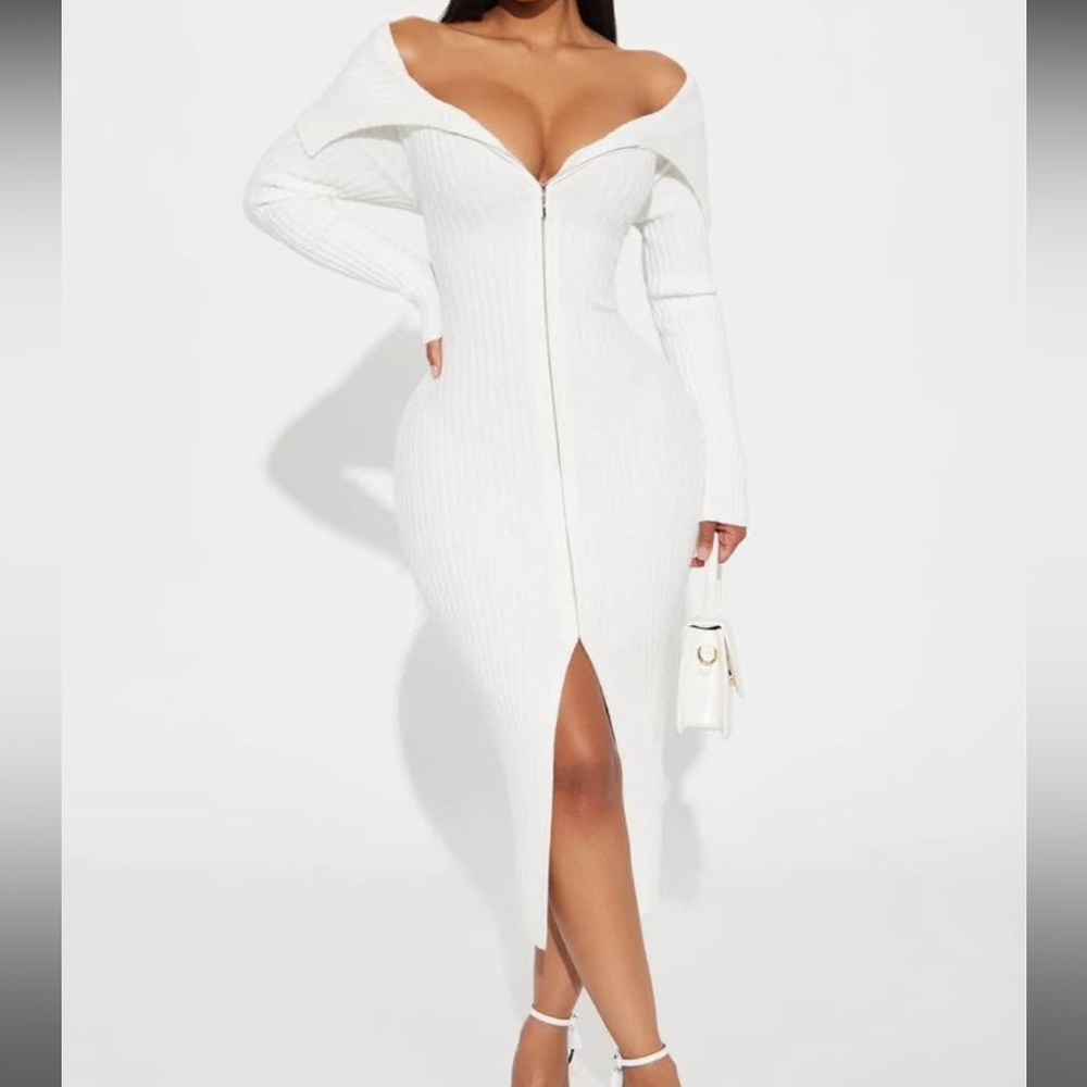Fashion Nova White Long Sleeve Dress